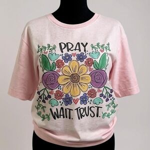 Pray, Wait, Trust Graphic Woman's Christian T-shirt, Religious X-Large